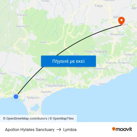 Apollon Hylates Sanctuary to Lymbia map