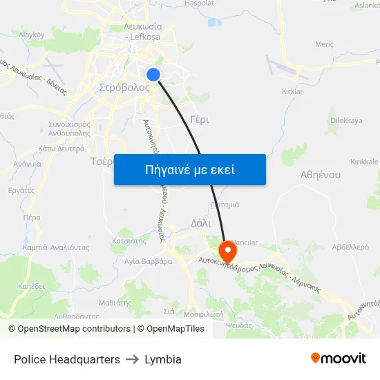 Police Headquarters to Lymbia map