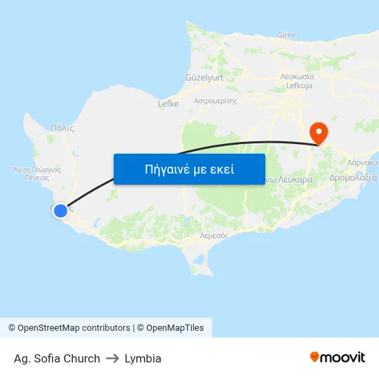 Ag. Sofia Church to Lymbia map