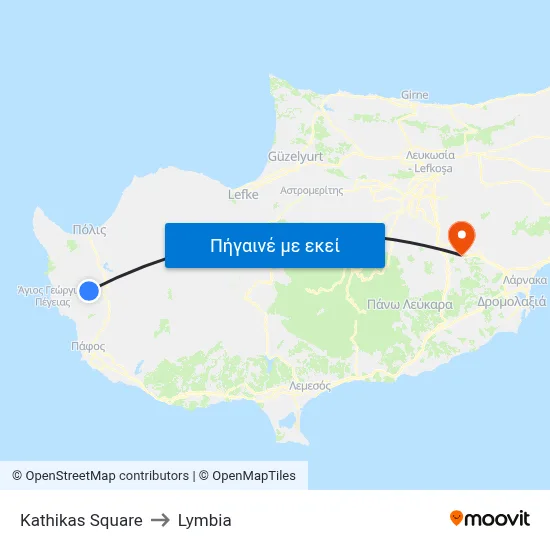 Kathikas Square to Lymbia map