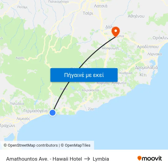 Amathountos Ave. - Hawaii Hotel to Lymbia map