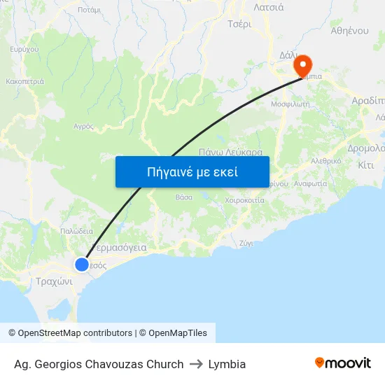 Ag. Georgios Chavouzas Church to Lymbia map