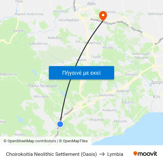 Choirokoitia Neolithic Settlement (Oasis) to Lymbia map