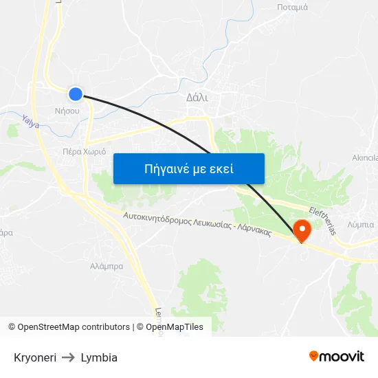 Kryoneri to Lymbia map