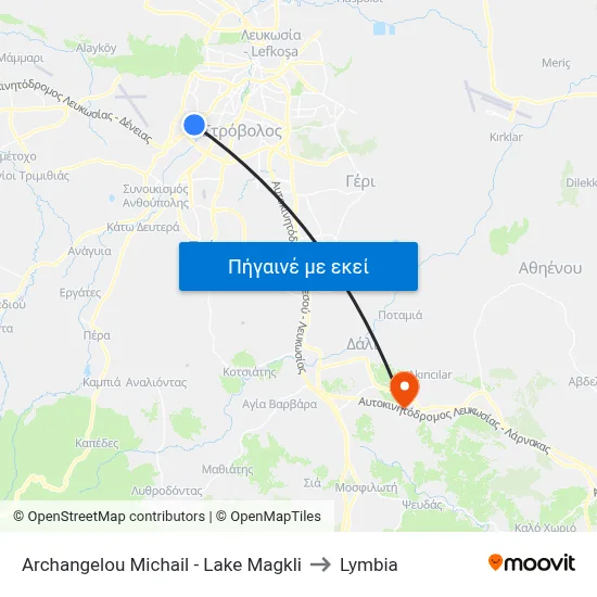 Archangelou Michail - Lake Magkli to Lymbia map