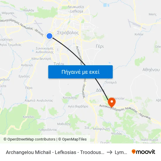 Archangelou Michail - Lefkosias - Troodous Hwy to Lymbia map