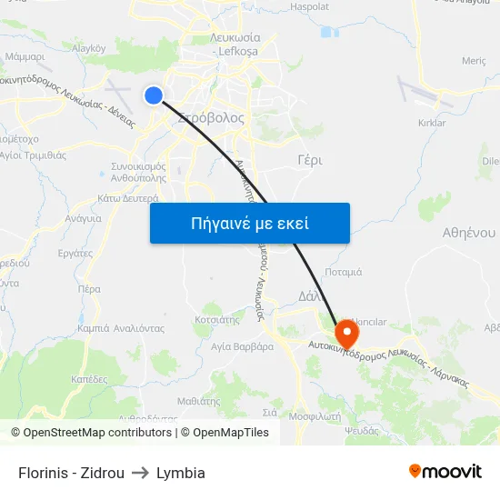 Florinis - Zidrou to Lymbia map