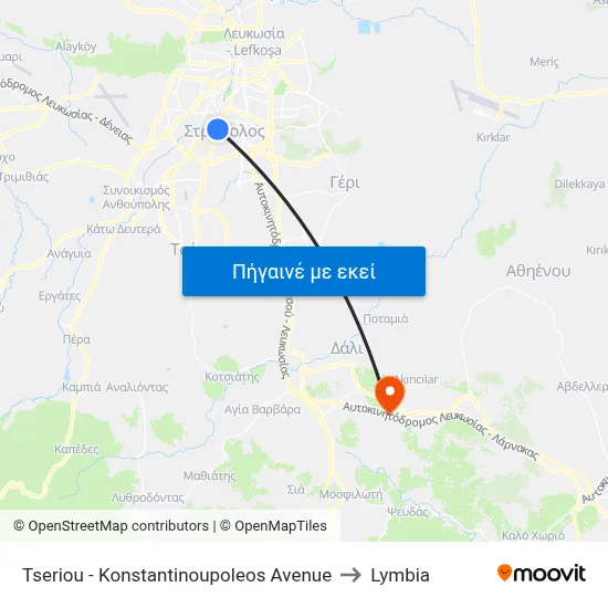 Tseriou - Konstantinoupoleos Avenue to Lymbia map