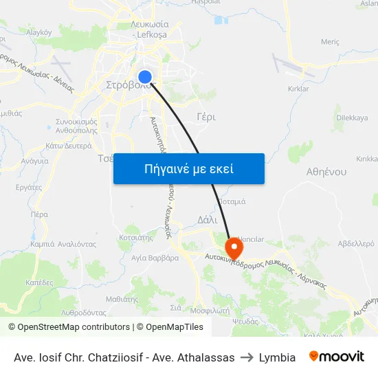 Ave. Iosif Chr. Chatziiosif - Ave. Athalassas to Lymbia map