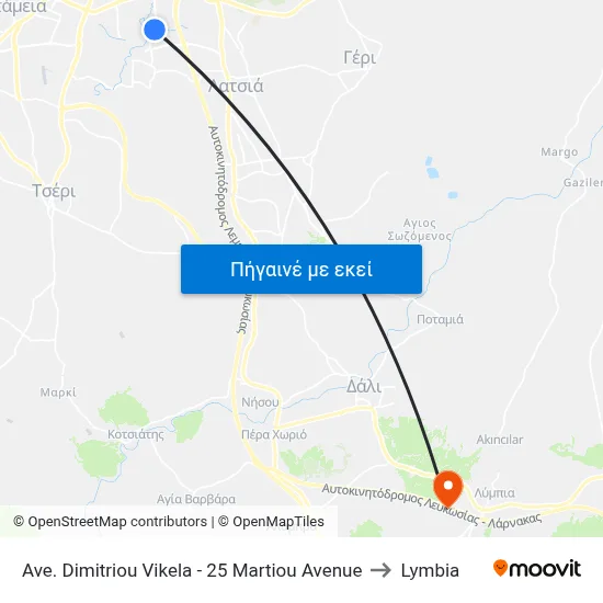 Ave. Dimitriou Vikela - 25 Martiou Avenue to Lymbia map