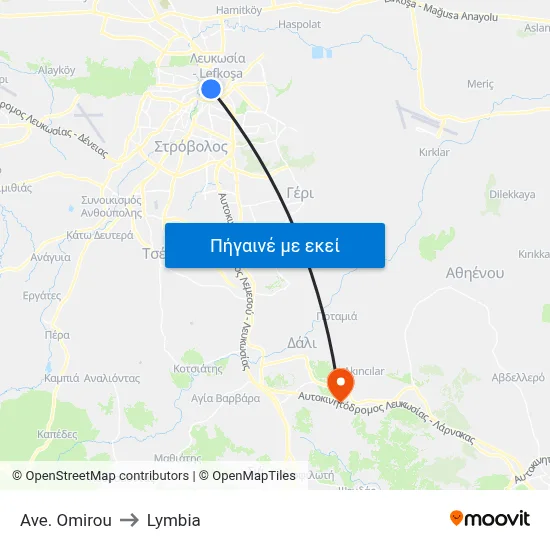 Ave. Omirou to Lymbia map