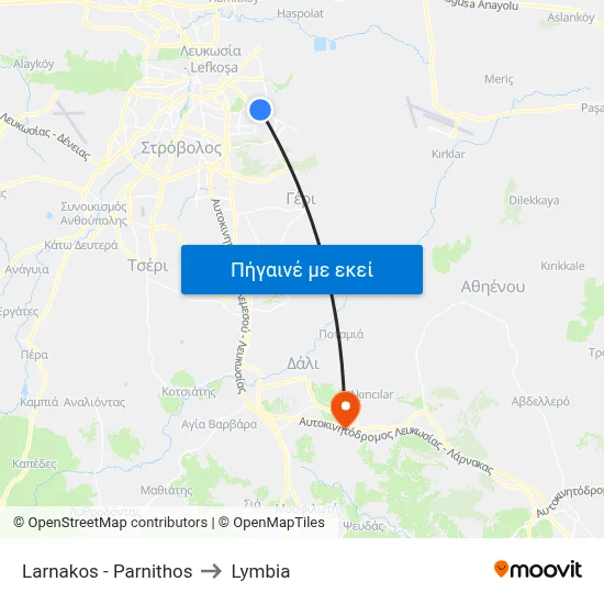 Larnakos - Parnithos to Lymbia map