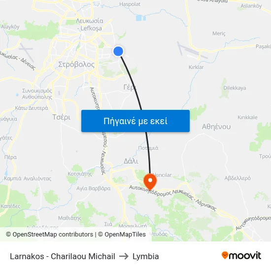 Larnakos - Charilaou Michail to Lymbia map