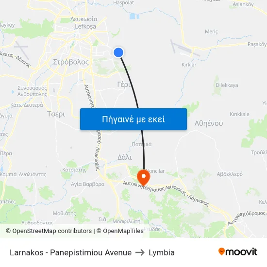 Larnakos - Panepistimiou Avenue to Lymbia map
