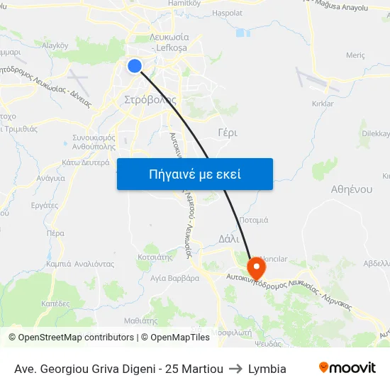 Ave. Georgiou Griva Digeni - 25 Martiou to Lymbia map