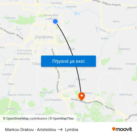 Markou Drakou - Aristeidou to Lymbia map
