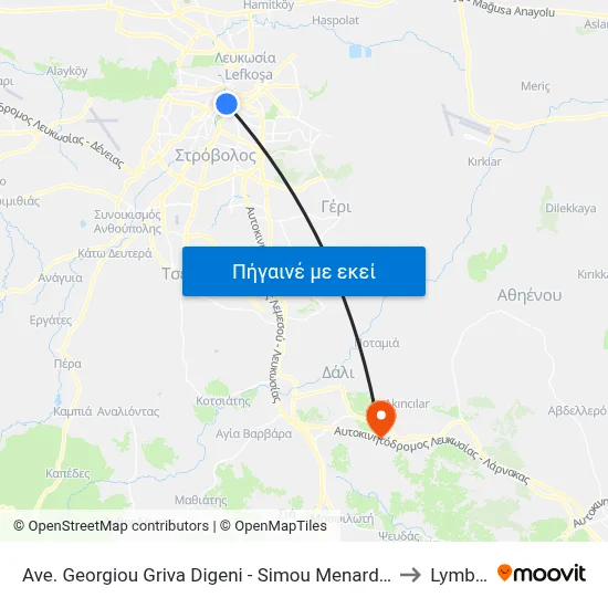 Ave. Georgiou Griva Digeni - Simou Menardou to Lymbia map