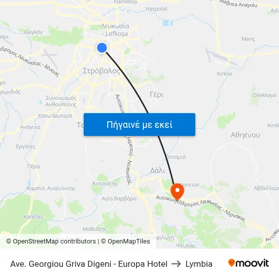 Ave. Georgiou Griva Digeni - Europa Hotel to Lymbia map