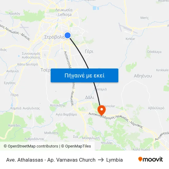Ave. Athalassas - Ap. Varnavas Church to Lymbia map