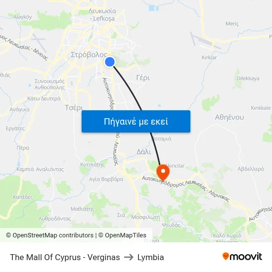 The Mall Of Cyprus - Verginas to Lymbia map