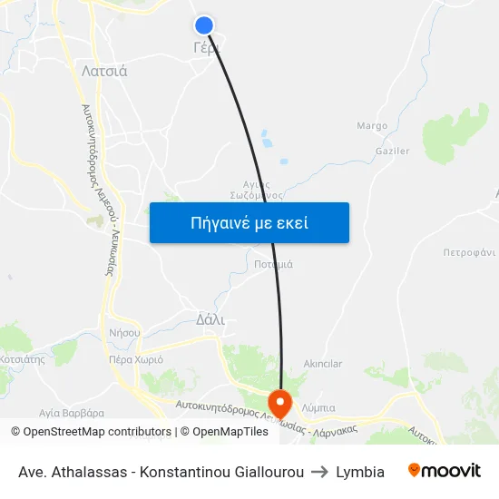 Ave. Athalassas - Konstantinou Giallourou to Lymbia map