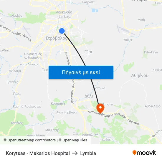 Korytsas - Makarios Hospital to Lymbia map