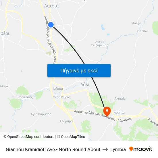 Giannou Kranidioti Ave.- North Round About to Lymbia map