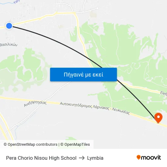 Pera Chorio Nisou High School to Lymbia map