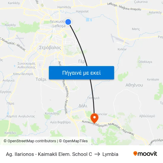 Ag. Ilarionos - Kaimakli Elem. School C to Lymbia map