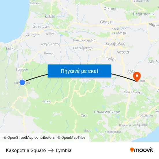 Kakopetria Square to Lymbia map