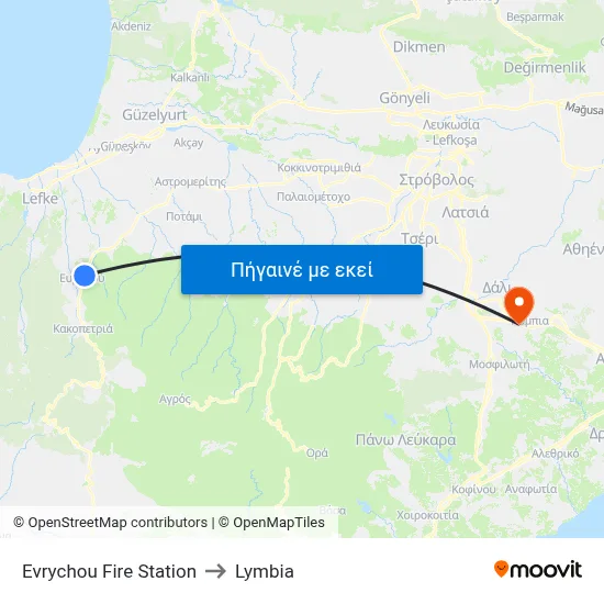 Evrychou Fire Station to Lymbia map
