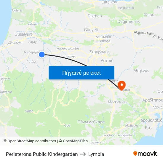 Peristerona Public Kindergarden to Lymbia map