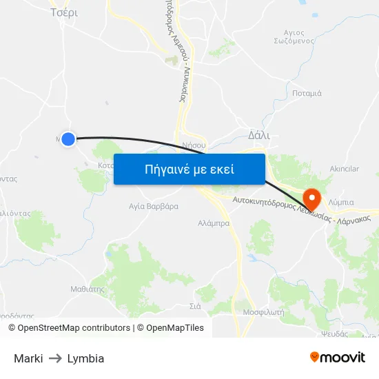 Marki to Lymbia map