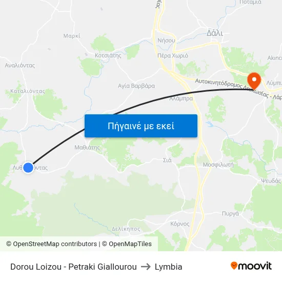 Dorou Loizou - Petraki Giallourou to Lymbia map