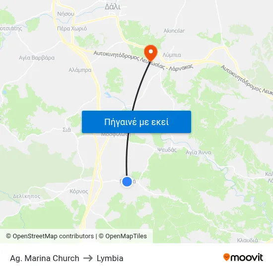Ag. Marina Church to Lymbia map