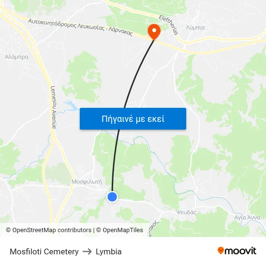 Mosfiloti Cemetery to Lymbia map
