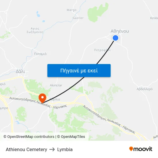 Athienou Cemetery to Lymbia map