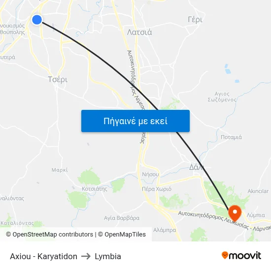 Axiou - Karyatidon to Lymbia map