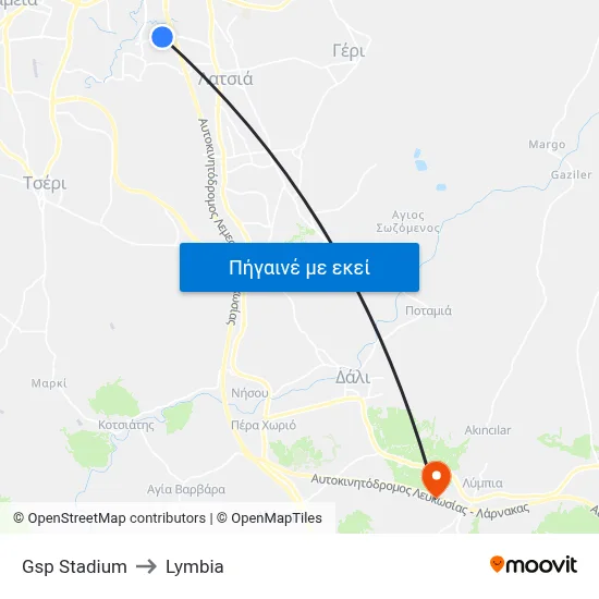 Gsp Stadium to Lymbia map