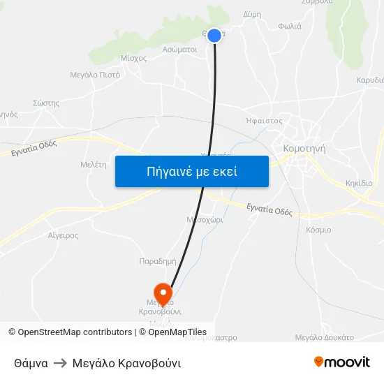 Θάμνα to Mεγάλο Κρανοβούνι map