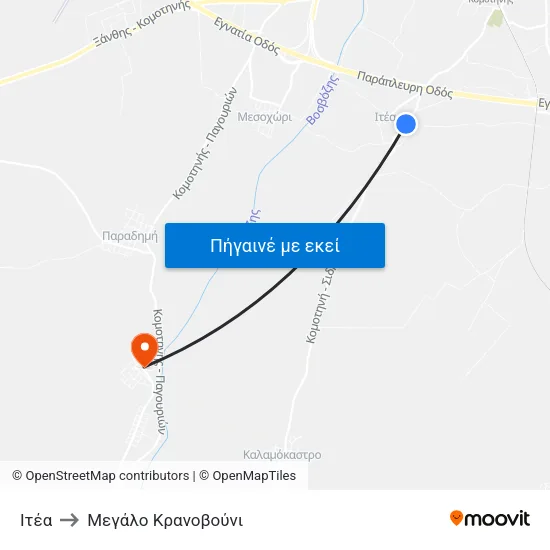 Ιτέα to Mεγάλο Κρανοβούνι map