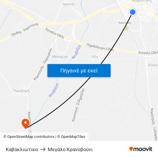 Καβακλιώτικα to Mεγάλο Κρανοβούνι map
