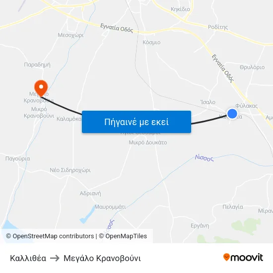 Καλλιθέα to Mεγάλο Κρανοβούνι map