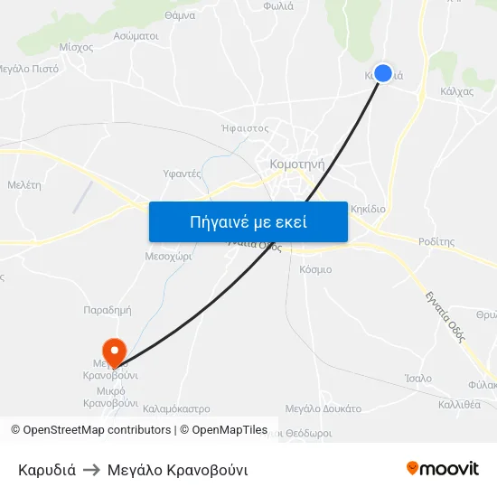 Καρυδιά to Mεγάλο Κρανοβούνι map