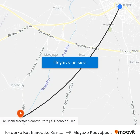 Ιστορικό Και Εμπορικό Κέντρο to Mεγάλο Κρανοβούνι map