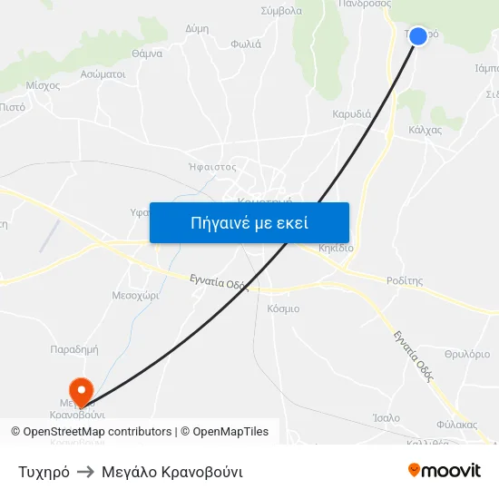 Τυχηρό to Mεγάλο Κρανοβούνι map