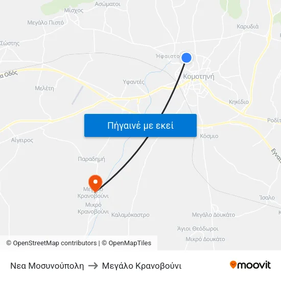 Νεα Μοσυνούπολη to Mεγάλο Κρανοβούνι map