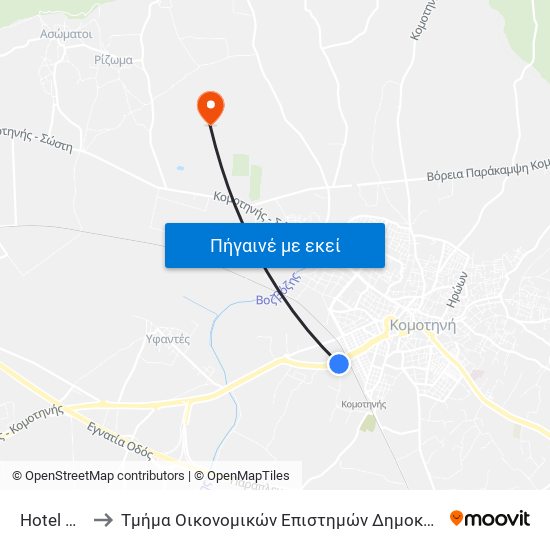 Hotel Rodopi to Τμήμα Οικονομικών Επιστημών Δημοκριτείου Πανεπιστημίου map