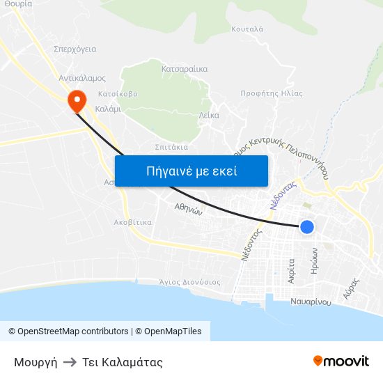 Μουργή to Τει Καλαμάτας map