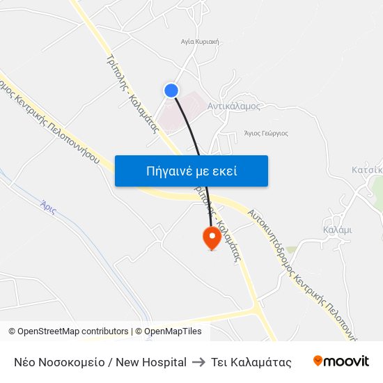 Νέο Νοσοκομείο / New Hospital to Τει Καλαμάτας map